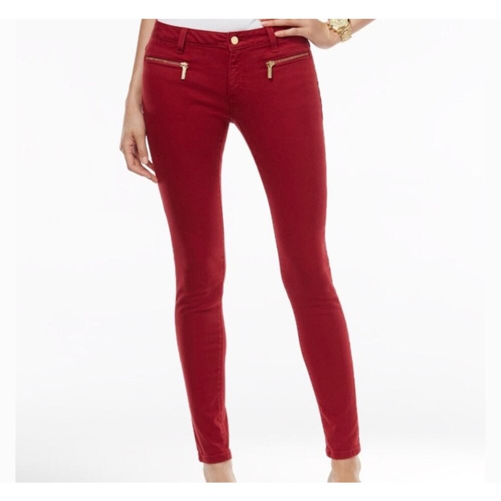 Michael Kors lzzy Zip-Pocket Fire Engine Red Skinny Jeans Size 4
